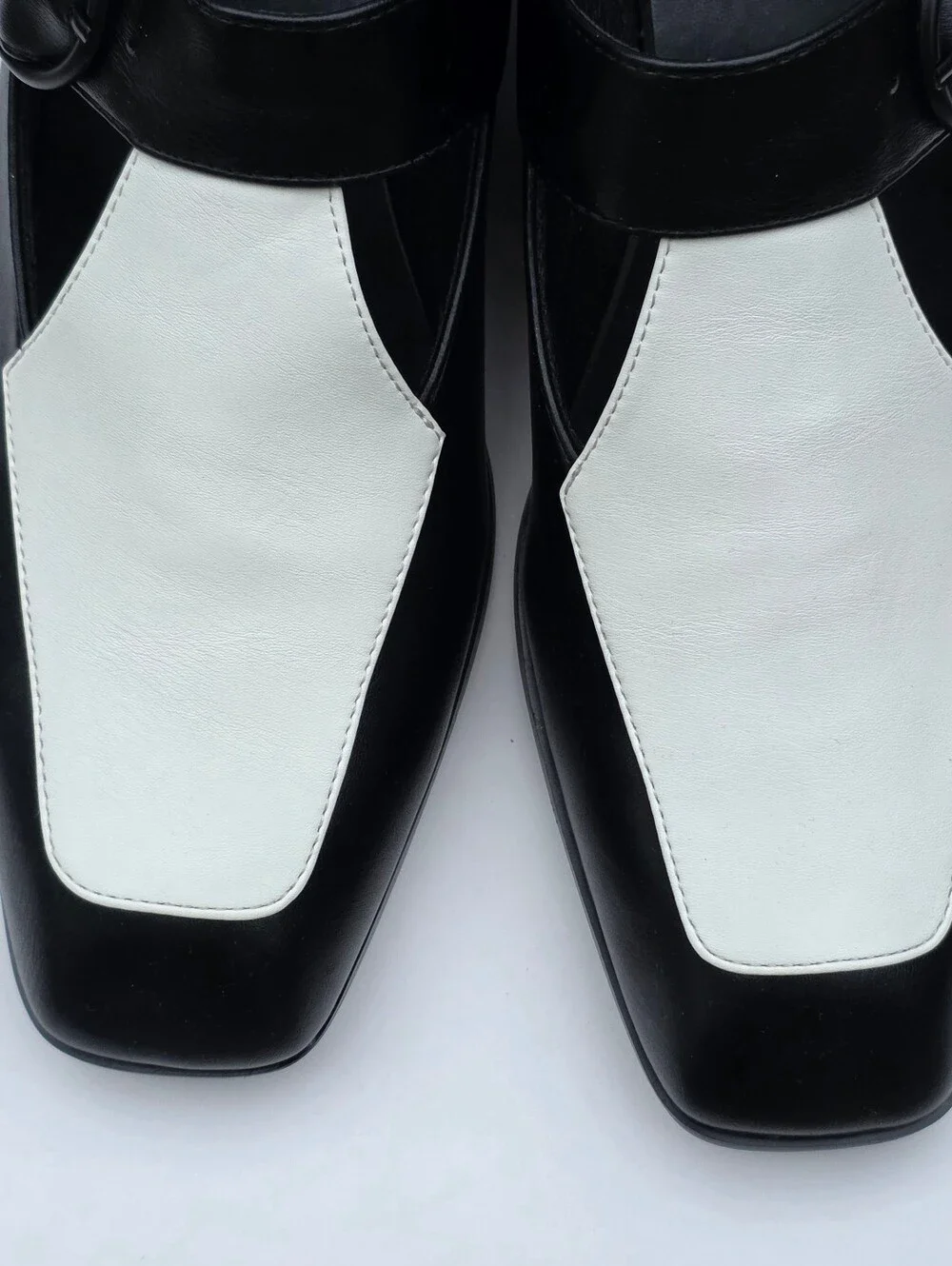 Feetquake Women's 12M Black White Mary Jane Pumps Square Toe Block Heel Shoes